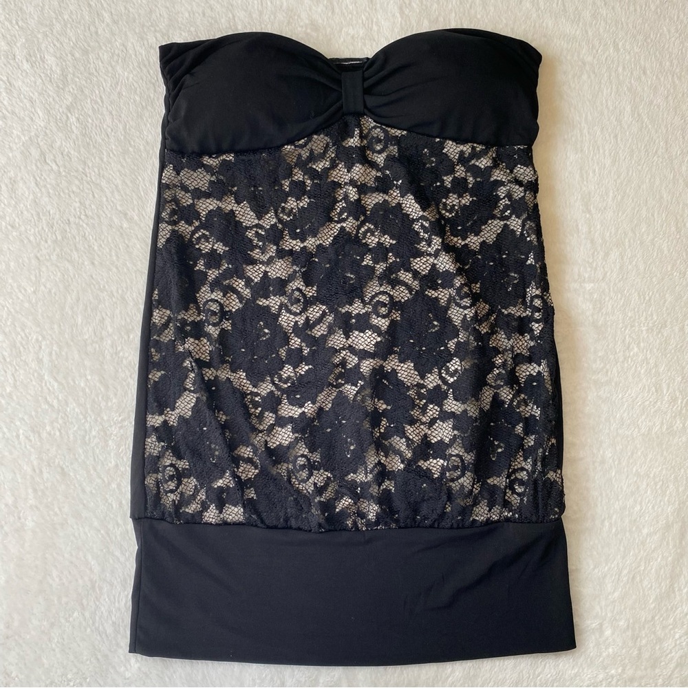 Vintage Wet Seal Strapless Top Lace floral‎ black size small